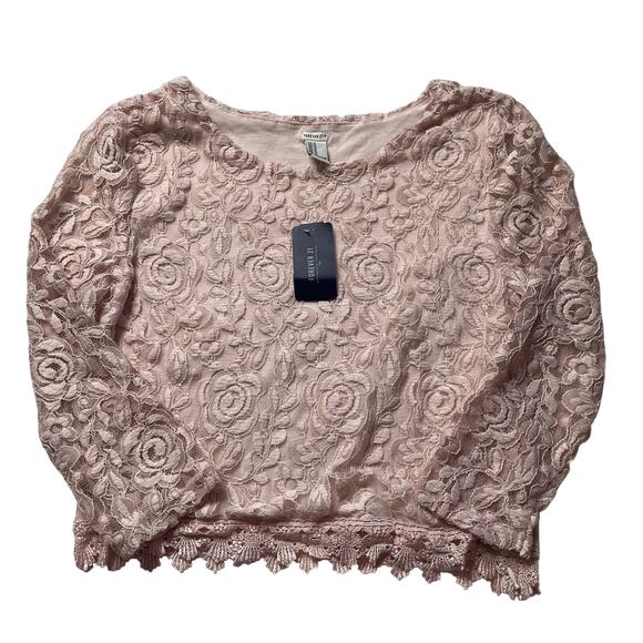 Forever 21 Tops - NWT Forever 21 Pink Lace Long Sleeve Top Sz Medium Coquette Dainty Feminine